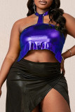 Pink Purple Sexy Solid Patchwork Backless Halter Plus Size Tops