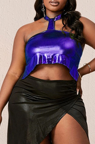 Royal Blue Sexy Solid Split Joint Backless Halter Plus Size Tops