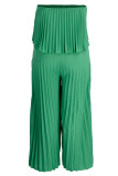 Green Casual Solid Patchwork Fold Off the Shoulder Plus Size Jumpsuits