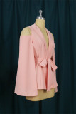 Pink Fashion Casual Solid Bandage Patchwork Turndown Collar Outerwear