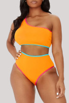 Оранжевый модный сексуальный однотонный купальник в стиле пэчворк с открытой спиной (с прокладками)