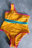Оранжевый модный сексуальный однотонный купальник в стиле пэчворк с открытой спиной (с прокладками)