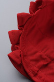Красные сексуальные сплошные выдолбленные лоскутные уздечки с лямкой на шее без рукавов из двух частей