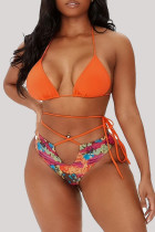 Oranje Mode Sexy Print Bandage Uitgeholde Backless Swimwears (Met Paddings)