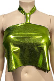 Зеленые сексуальные однотонные лоскутные топы с открытой спиной и лямкой на бретельках больших размеров