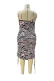 Leopard Print Fashion Sexy Plus Size Print Leopard Backless Spaghetti Strap Sleeveless Dress (Without T-shirt)