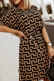 Хаки Повседневная печать Пэчворк O-образным вырезом Нерегулярное платье Платья
