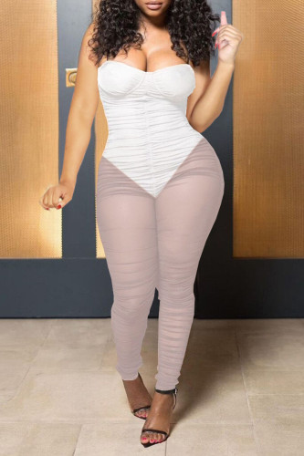 White Sexy Solid Patchwork Strapless Regular Jumpsuits