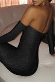 Черные сексуальные лоскутные яркие шелковые платья-юбка-карандаш с открытыми плечами