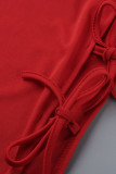 Rode sexy effen uitgeholde patchwork frenulum halster mouwloze twee stukken
