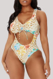 Multicolor Mode Sexy Print Uitgeholde Backless Swimwears (Met Paddings)