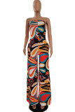 Colour Casual Print Bandage Patchwork Strapless Straight Jumpsuits