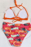 Оранжевый модный сексуальный купальник с принтом и открытой спиной (с прокладками)