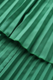 Зеленые повседневные однотонные лоскутные комбинезоны со складками и открытыми плечами больших размеров