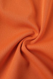 Orange Sexig Solid urholkad Patchwork Frenulum Halter ärmlös två delar