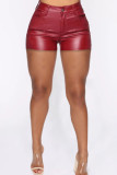Pantalones cortos ajustados de cintura alta con parches lisos informales de moda roja rosa