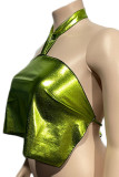 Green Sexy Solid Patchwork Backless Halter Plus Size Tops