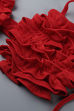 Rode sexy effen uitgeholde patchwork frenulum halster mouwloze twee stukken