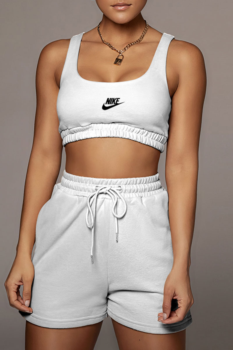 

White Fashion Casual Print Letter U Neck Sleeveless Two Pieces