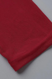Красный модный сексуальный пэчворк с прозрачным разрезом и квадратным воротником с длинным рукавом из двух частей