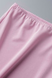 Розовый модный сексуальный пэчворк с прозрачным разрезом и квадратным воротником с длинным рукавом из двух частей