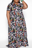 Grey Casual Print Patchwork O Neck Straight Plus Size Dresses