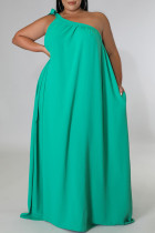 グリーン カジュアル ソリッド 包帯 パッチワーク 斜め襟 ストレート プラス サイズ ドレス