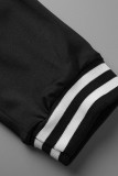 ブラック ファッション カジュアル レター プリント パッチワーク 長袖 ツーピース