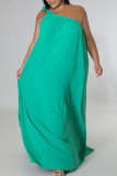 グリーン カジュアル ソリッド 包帯 パッチワーク 斜め襟 ストレート プラス サイズ ドレス