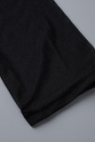 Negro moda sexy patchwork transparente hendidura cuello cuadrado manga larga dos piezas