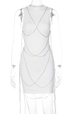 Белые сексуальные однотонные лоскутные платья с юбкой-карандашом на половину водолазки