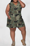 Army Green Casual Print Camouflage Print Patchwork V-Ausschnitt Plus Size Jumpsuits