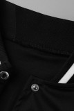 ブラック ファッション カジュアル レター プリント パッチワーク 長袖 ツーピース