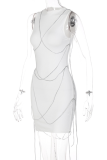 White Sexy Solid Patchwork Half A Turtleneck Pencil Skirt Dresses