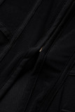 ブラックファッションセクシーパッチワークシースルースリットスクエアカラー長袖ツーピース