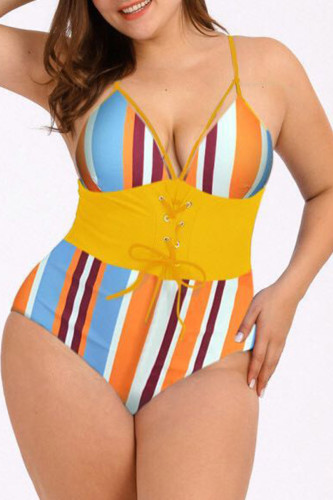 Orange Fashion Sexy Print Patchwork Backless Swimwears (With Paddings)