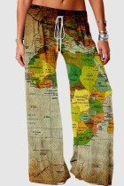 Pantalones casuales con estampado de patchwork de cintura alta con estampado de posicionamiento recto verde