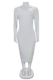 Witte Mode Casual Solid Basic V-hals Lange mouw Grote maten jurken