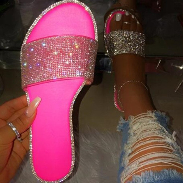 Zapatos cómodos redondos de diamantes de imitación de patchwork informales de moda roja rosa