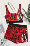 Red Fashion Casual Print Backless U-hals Plus Size Two Pieces