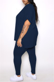 Tibetan Blue Fashion Casual Solid Slit V-Ausschnitt Plus Size Two Pieces