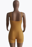 Yellow Sexy Solid Split Joint Spaghetti Strap Skinny Jumpsuits