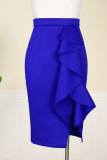 Blå Mode Casual Solid Patchwork Vanlig kjol med hög midja