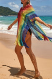Arc-en-ciel couleur mode Sexy Patchwork gland évidé maillots de bain transparents couvrir