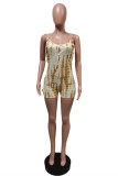Gouden sexy casual print uitgeholde backless spaghettiband skinny romper