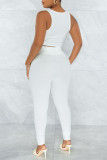 Bianco Moda Casual Sportswear Solid Gilet Pantaloni O Collo Senza Maniche Due Pezzi