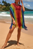 Цвет радуги Модные сексуальные лоскутные кисточки с выдолбленными прозрачными купальниками Cover Up