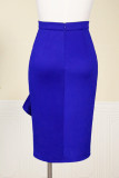 Blauwe mode casual effen patchwork normale rok met hoge taille