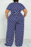 Koffie Mode Casual Dot Print Bandage O Neck Plus Size Two Pieces