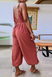 Rosa Casual Solid Patchwork Spaghetti Strap Harlan Jumpsuits